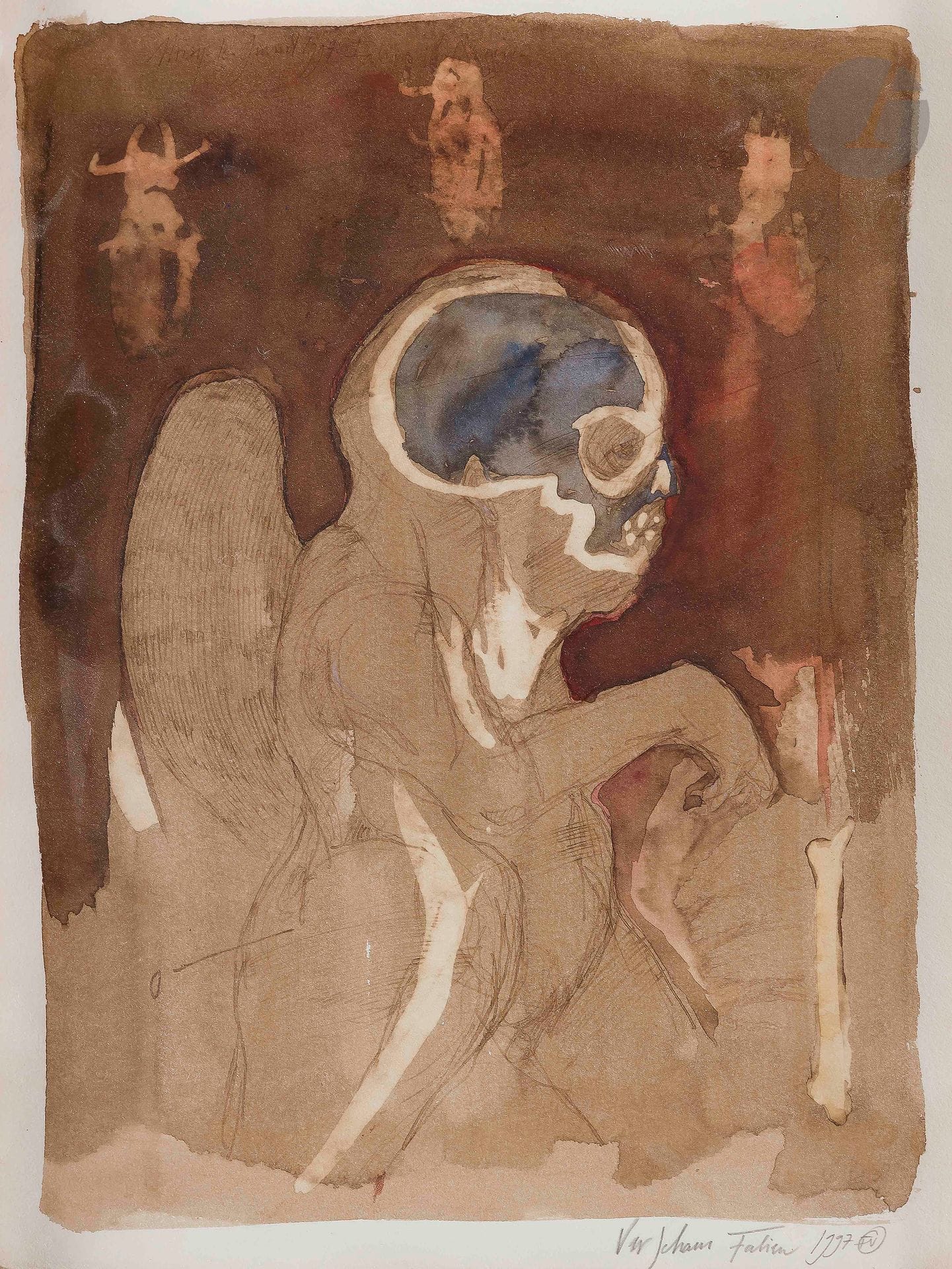 Fabien VERSCHAERE (born in 1975)
Fallen Angel, 1997
Ink and watercolor on paper.
Signed and dated lower right.
32 x 24 cm