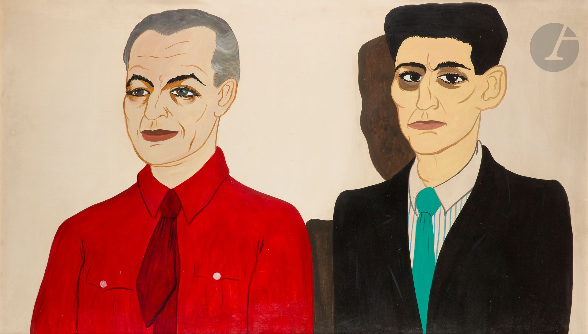 Félix LABISSE (1905-1982)
Portraits de Louis Aragon et Kafka
Huile sur isorel.
Non signée.
83 x 140 cm

Exposition :  
Félix Labisse : rétrospective 1927-1980, Musée de la Chartreuse, Douai, 29 septembre – 23 novembre 1986, reproduit au catalogue p.20.

Il s’agit de l’un des panneaux exécuté pour la fresque de la libraire de Mathieu Corman à Ostende. Cette fresque était constituée de vingt panneaux, dont les portraits de Proust, Apollinaire, Jary, Queneau...

Nous remercions Jean Binder pour les informations qu’il nous a transmises.