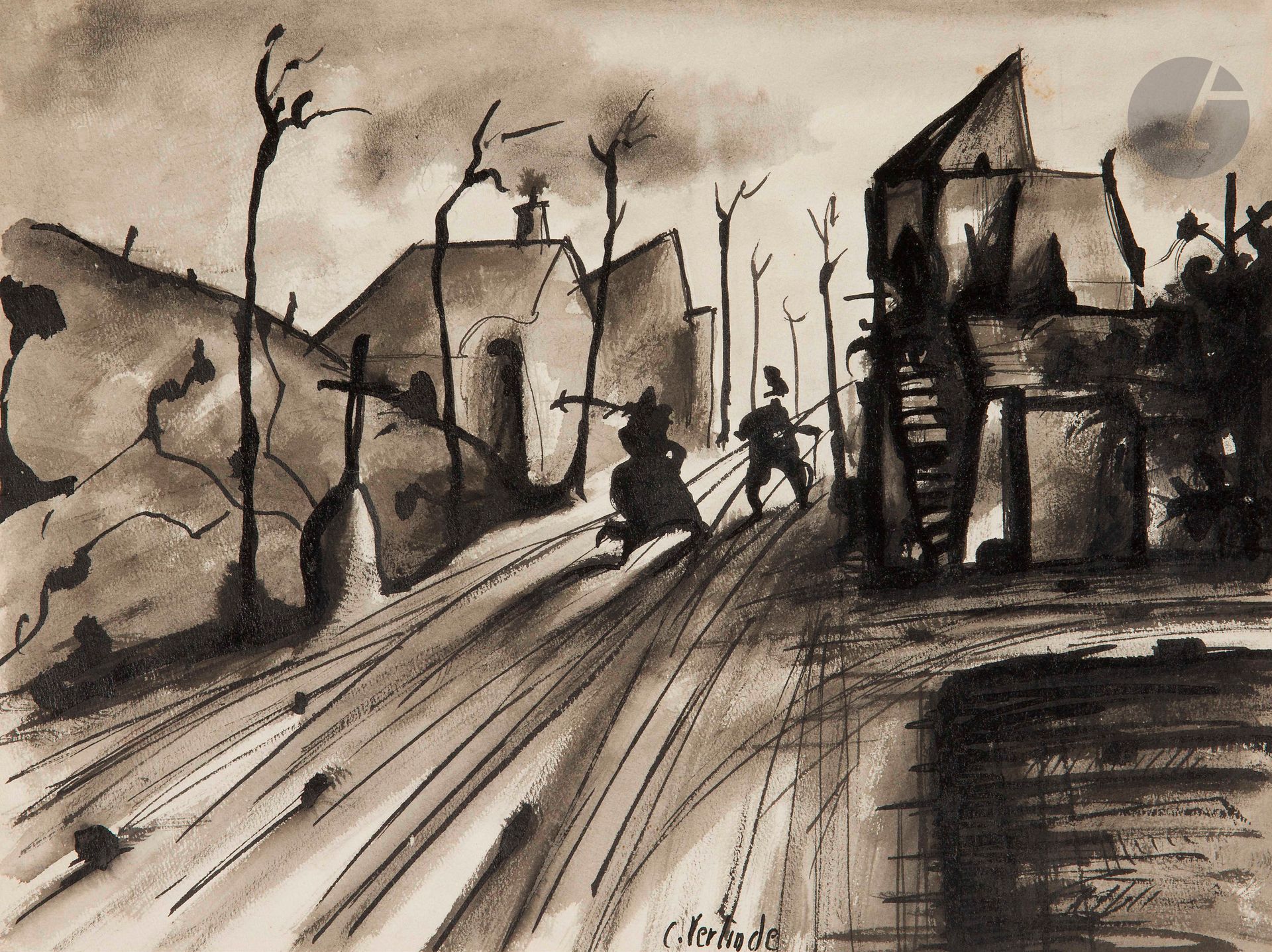 Claude VERLINDE (1927-2020)
Rue de village
Encre.
Signée en pied.
23,5 x 31,5 cm