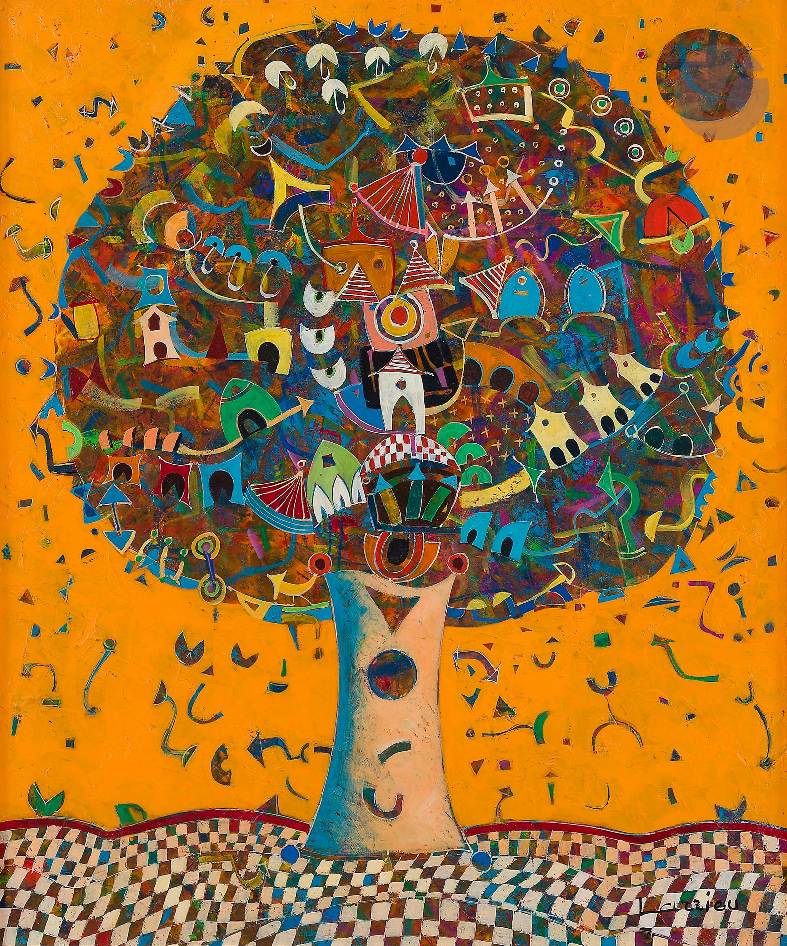 Jean-François LARRIEU (né en 1960)
Arbre de vie
Huile sur toile.
Signée en bas à droite.
Signée et titrée au dos.
55 x 46 cm