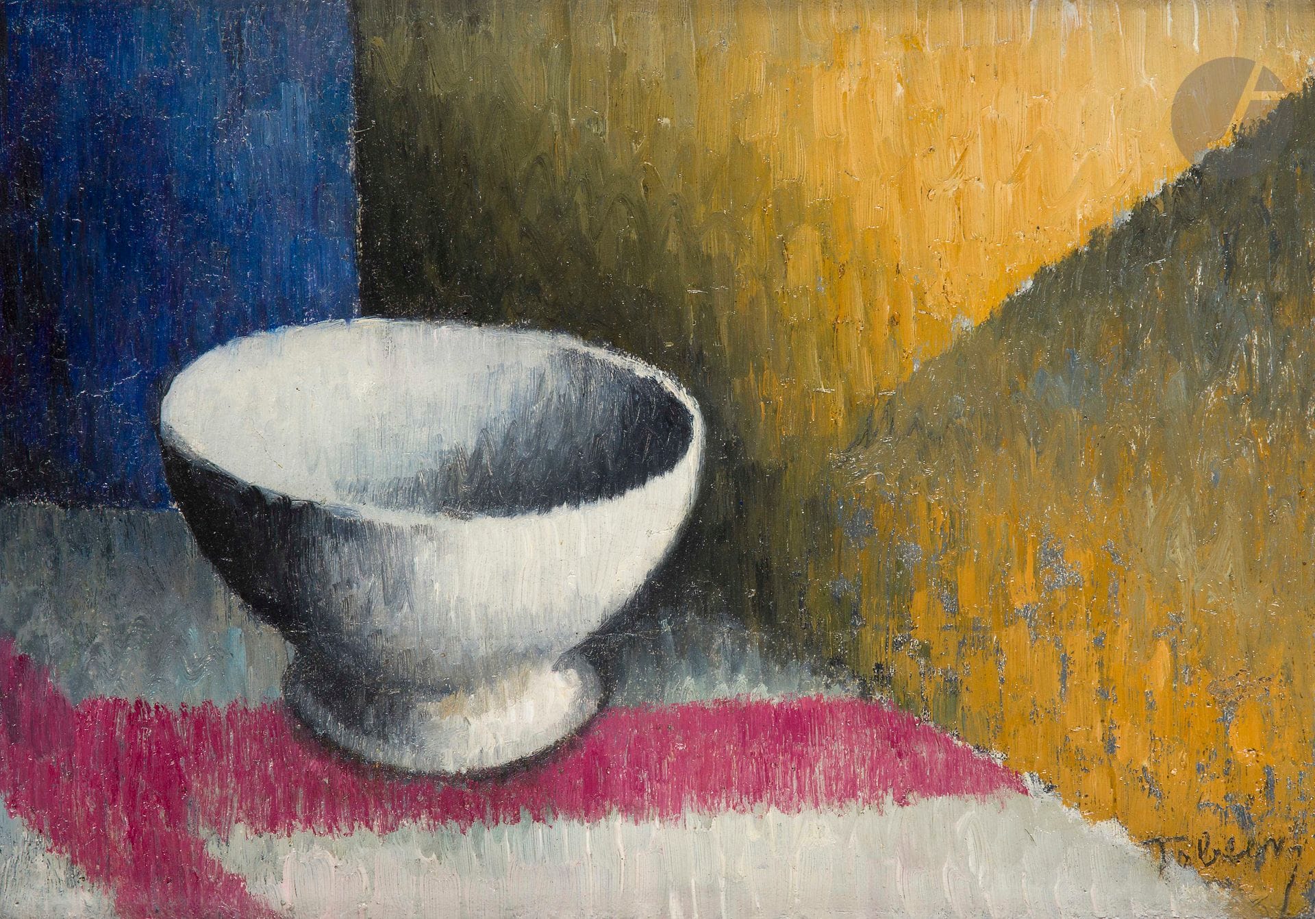Félix Bonnet dit TOBEEN (1880-1938)
Le Bol blanc, 1914
Huile sur carton toilé.
Signée en bas à droite.
25 x 35 cm

Provenance : 
Galerie Vildrac, Paris (étiquette au dos sur le cadre).

Exposition : 
Tobeen, un poète du cubisme, Musée des Beaux-Arts, Bordeaux, 8 juin - 16 septembre 2012 (étiquette au dos sur le cadre), n° 112, reproduit au catalogue p. 139.

Cette œuvre est enregistrée dans le catalogue raisonné de l’artiste sous le n°CRJRG 172.

 Nous remercions Monsieur Jean-Paul Goikoetxea pour les informations qu’il nous a transmises.
