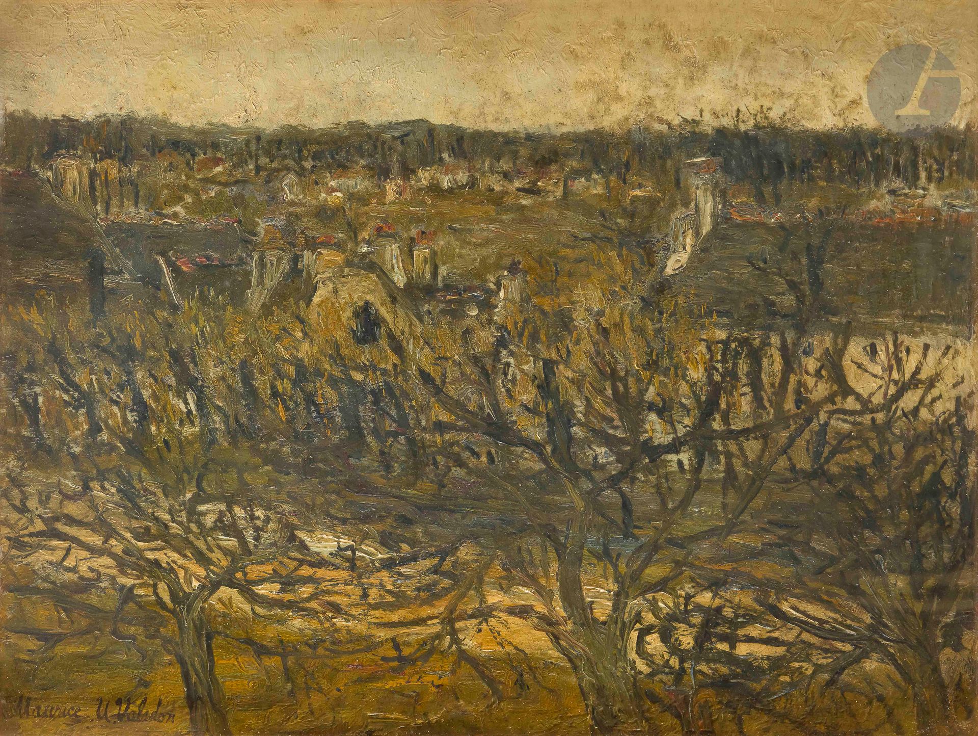 Maurice UTRILLO (1883-1955)
Montmagny, vers 1905
Huile sur carton.
Signée en bas à gauche : « Maurice U. Valadon ».
27 x 35 cm

Provenance : 
Collection de l’artiste Robert Lotiron (échange avec Maurice Utrillo). Par descendance.

Exposition : 
N° 686 (étiquette manuscrite au dos).

Un certificat du Comité Utrillo pourra être remis à l’acquéreur, à sa demande et à sa charge.