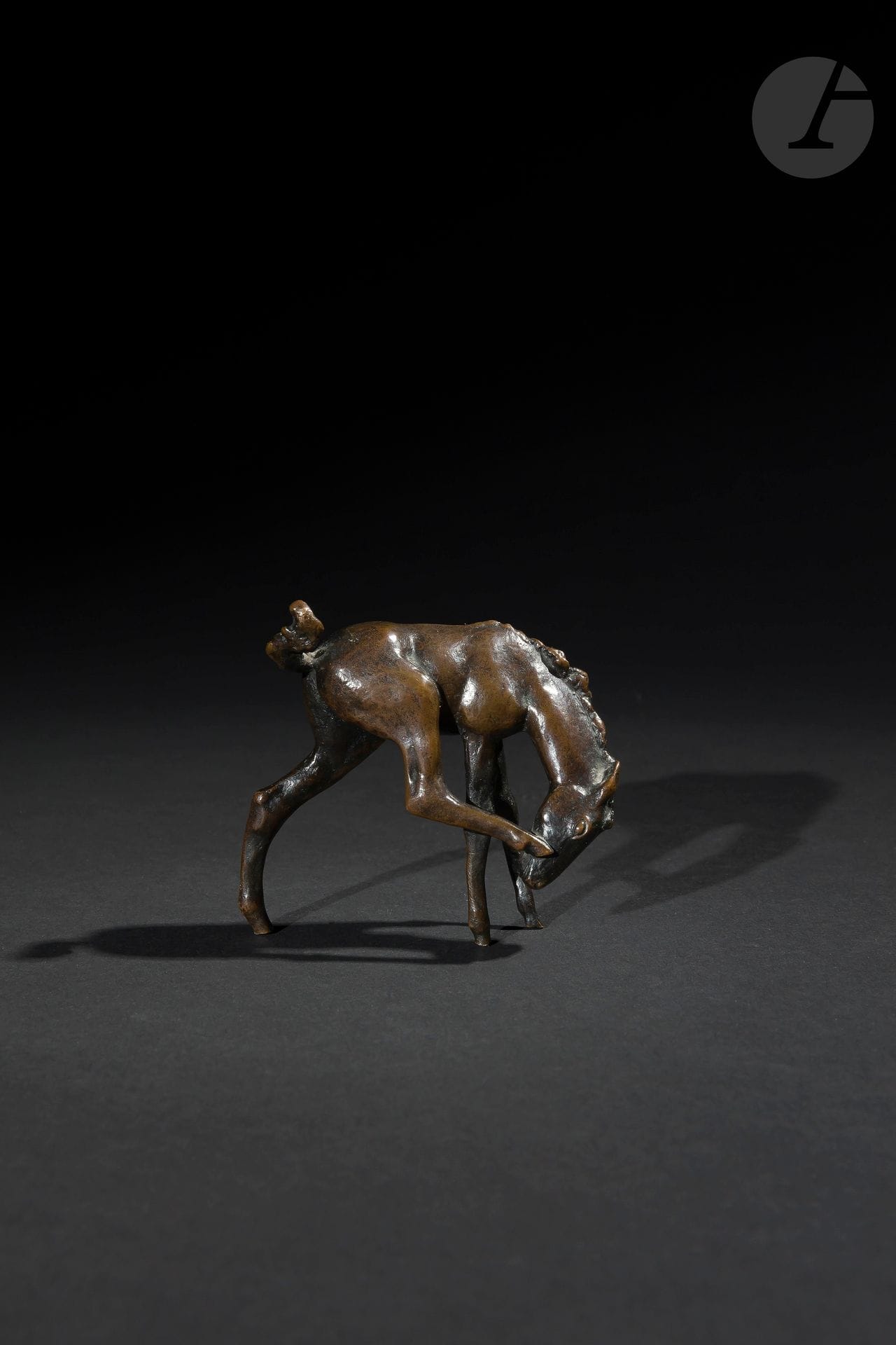 Renée SINTENIS (1888-1965)
Sich kratzendes Fohlen - Scratching Foal, [1918]
Bronze proof with brown patina.
Monogrammed "RS" on the left rear hoof.
Height : 7,5 cm

Provenance: 
- Johannes Lehmann Collection, Leipzig.
- Foundation of the couple Prof. Dr. Hans-Siegfried and Jutta Schuster, Cologne.
- Lempertz sale, May 28, 2008, n° 294.
- Private collection, Paris. Acquired at the latter.

Exhibitions: 
- Exhibition of the Free Secession, Berlin, 1923, a similar copy exhibited.
- Marie Laurencin - Renée Sintenis, Galerie Alfred Flechtheim, Berlin, 1925, a similar copy exhibited cat. no. 16.
- Renée Sintenis, sculptures, Städt. Museum, Mülheim/Ruhr, 1962, a similar example exhibited cat. no. 3.

Bibliography: 
- La Dame, 1921, notebook 14, a similar example exhibited reproduced p. 6.
- Kunst und Künstler XXI, 1923, a similar copy reproduced on p. 217.
- René Crevel and Georg Biermann, Renée Sintenis, Berlin 1930, a similar copy cat. no. 16.
- Gustav Eugen Diehl, Renée Sintenis, Berlin (o.J.), a similar copy cat. no. 16.
- Britta E. Bulhmann, Renée Sintenis: Werkmonographie der Skulpturen, Darmstadt, Wissenschaftliche Buchgesellschaft, 1987, a similar copy reproduced p. 208, no. 127.