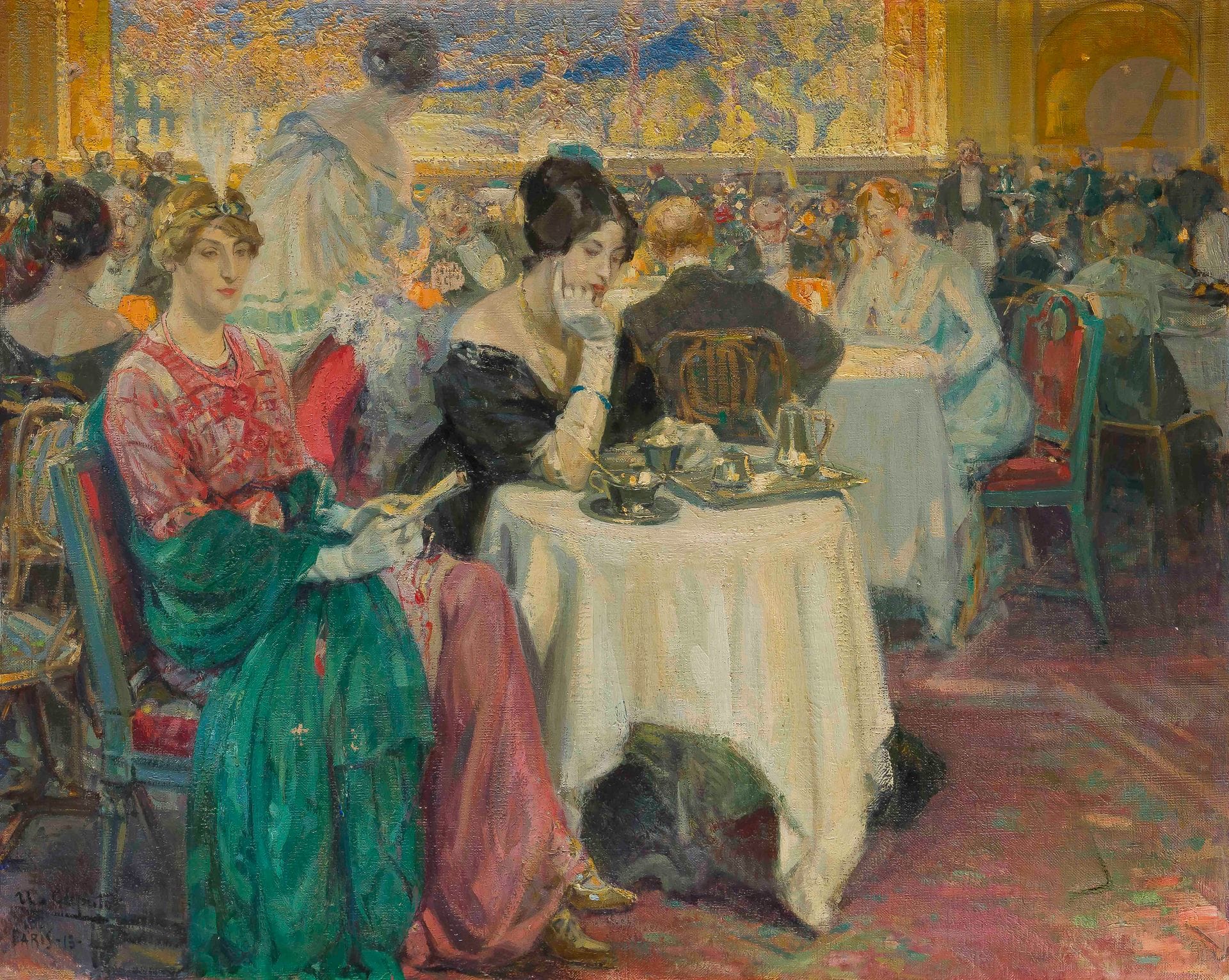 Ulisse CAPUTO (1872-1948)
Café-Concert, Paris, 1913
Oil on canvas.
Signed, dated and located lower left.
(Damage and missing parts).
73 x 92 cm