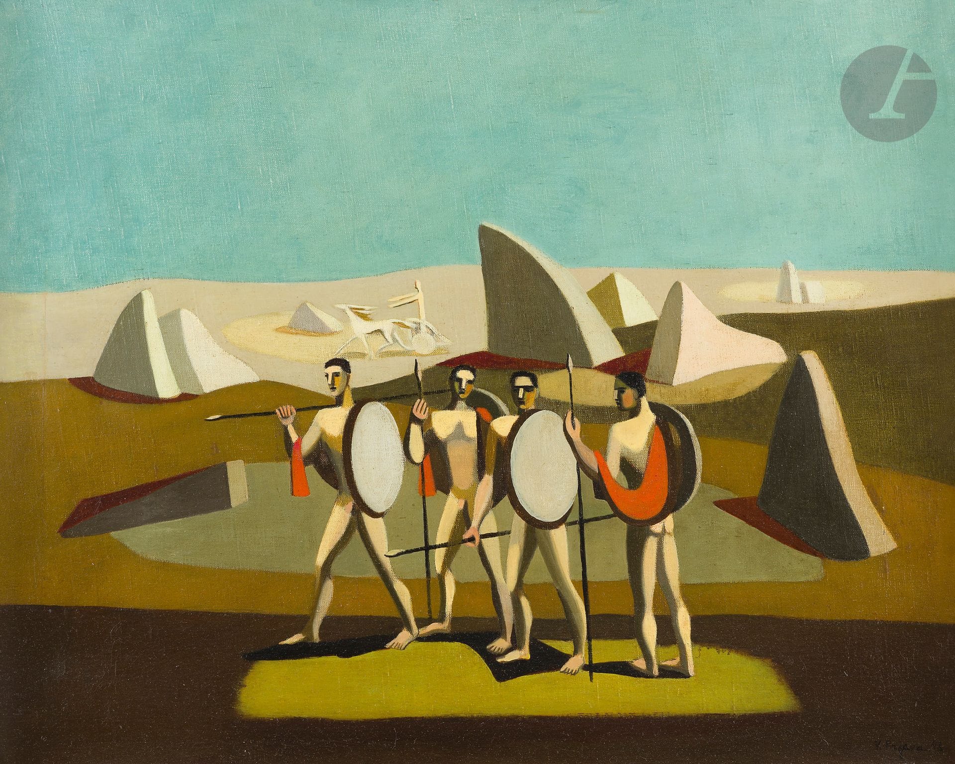 Véra PAGAVA [géorgienne] (1907-1988)
La Guerre de Troie, 1948
Huile sur toile.
Signée et datée en bas à droite.
60 x 73 cm

Provenance : 
Collection de Monsieur G., région parisienne.

Un certificat de l'AC/VP (Association culturelle Vera Pagava) pourra être délivré à la charge et à la demande l'acquéreur.