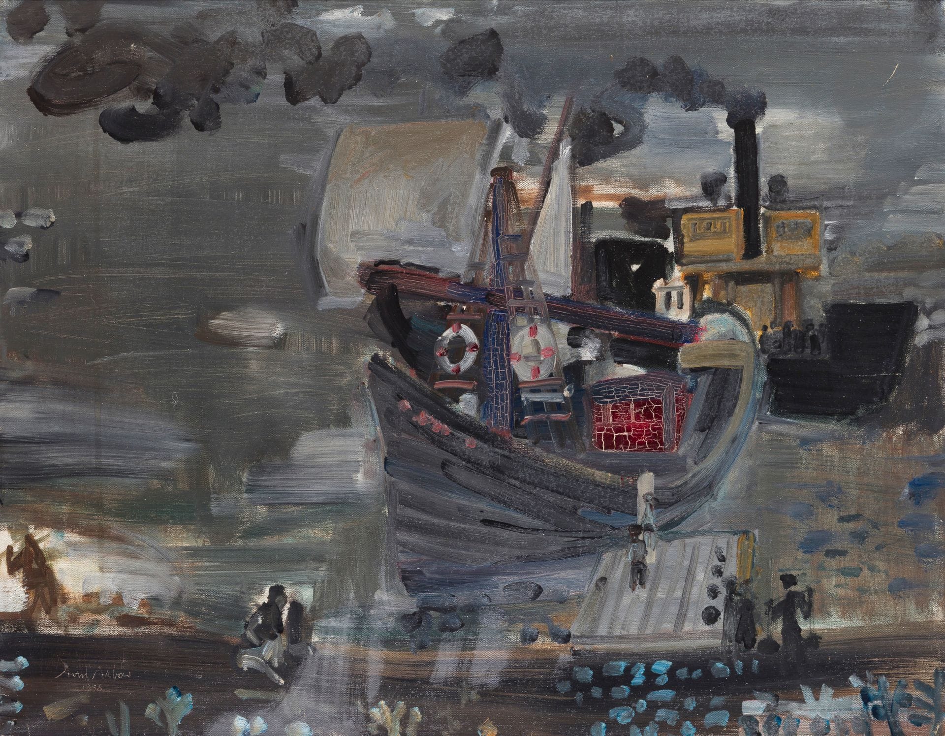 Avni ARBAS [turc] (1919-2003)
Bateaux au port, 1956
Huile sur toile.
Signée et datée en bas à gauche.
65 x 81 cm
