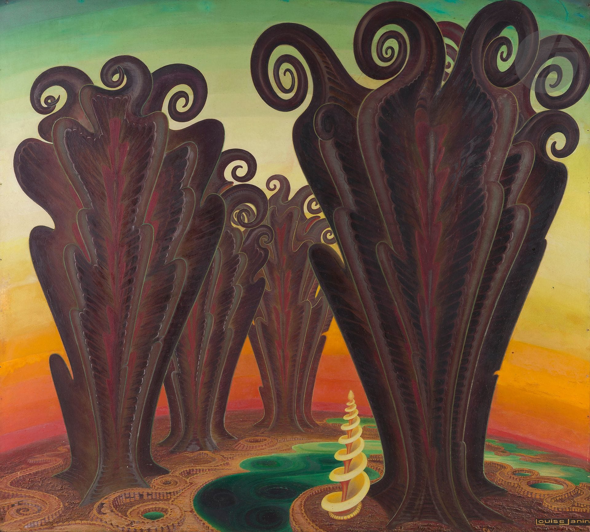 Louise JANIN [franco-américaine] (1892-1997)
Les Plantes dressées, 1934
Huile sur panneau.
Signée en bas à droite.
102 x 112 cm

Provenance : 
Collection de Monsieur G., région parisienne.

Exposition : 
Janin, Galerie Hexagramme, Paris, 29 janvier - 16 mars 1974, reproduit au catalogue (non paginé), textes d’Élie-Charles Flamand et Roger Otahi.