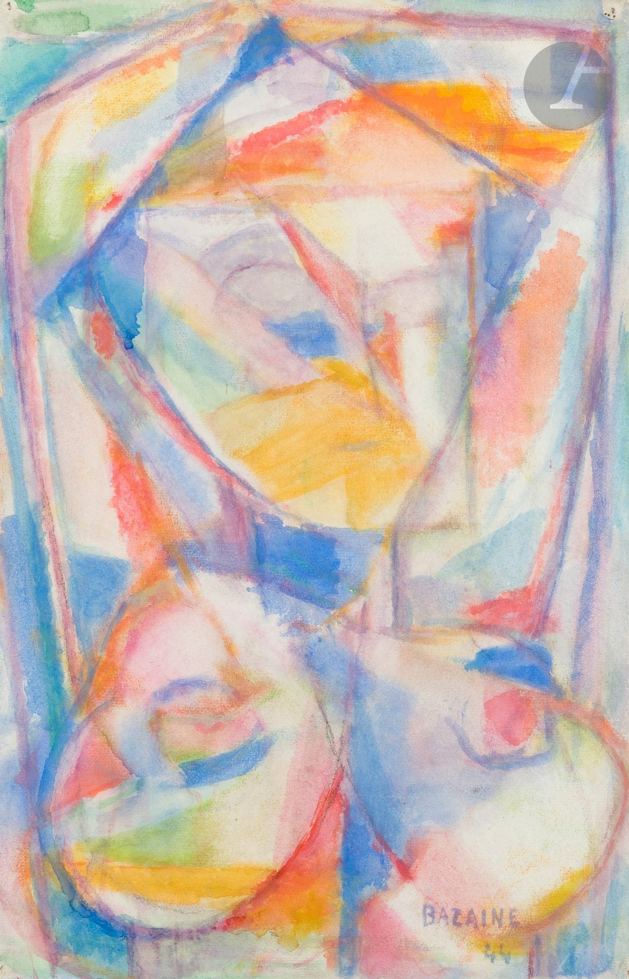 Jean BAZAINE (1904-2001)
Young woman's torso, 1944
Watercolor.
Signed and dated lower right.
52 x 34 cm

Provenance : 
- Galerie Louis Carré, Paris (label on back of mount). 
- Galerie Georges Bongers, Paris (label on back of mount).
- Maître Aguttes, Neuilly-sur-Seine, May 10, 2016, no. 104.
- Collection of Monsieur G., Paris region.

A certificate issued by Mr. Jean-Pierre Greff, expert for Bazaine's work, will be given to the buyer.