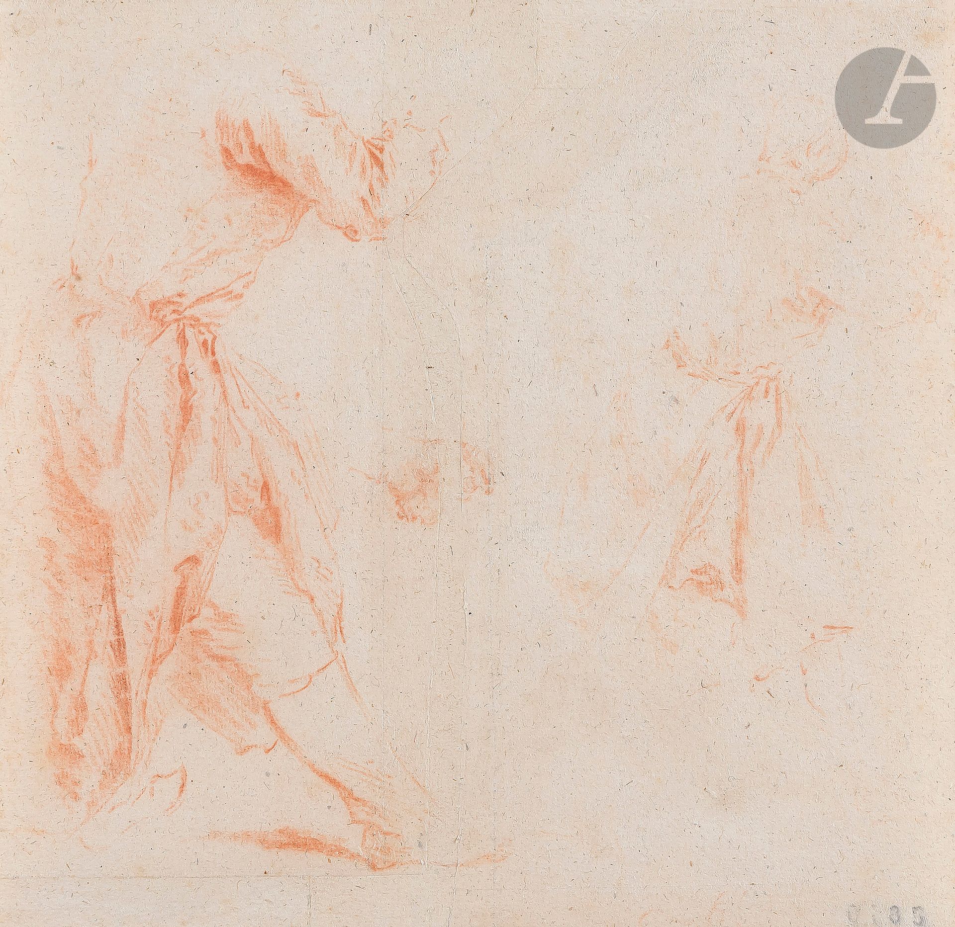 Jean-Baptiste PATER (Valenciennes 1695 - Paris 1736)
Deux études de costumes pour la Chasse chinoise
Contre-épreuve de sanguine.
(Dessin doublé, sur deux feuilles jointes par leur centre, légèrement insolé).
22 x 22 cm

Bibliographie :
X. Salmon, catalogue d’exposition : Versailles, les Chasses exotiques de Louis XV, musée de Picardie, Amiens, musée national du Château de Versailles, n° 17, reproduit.