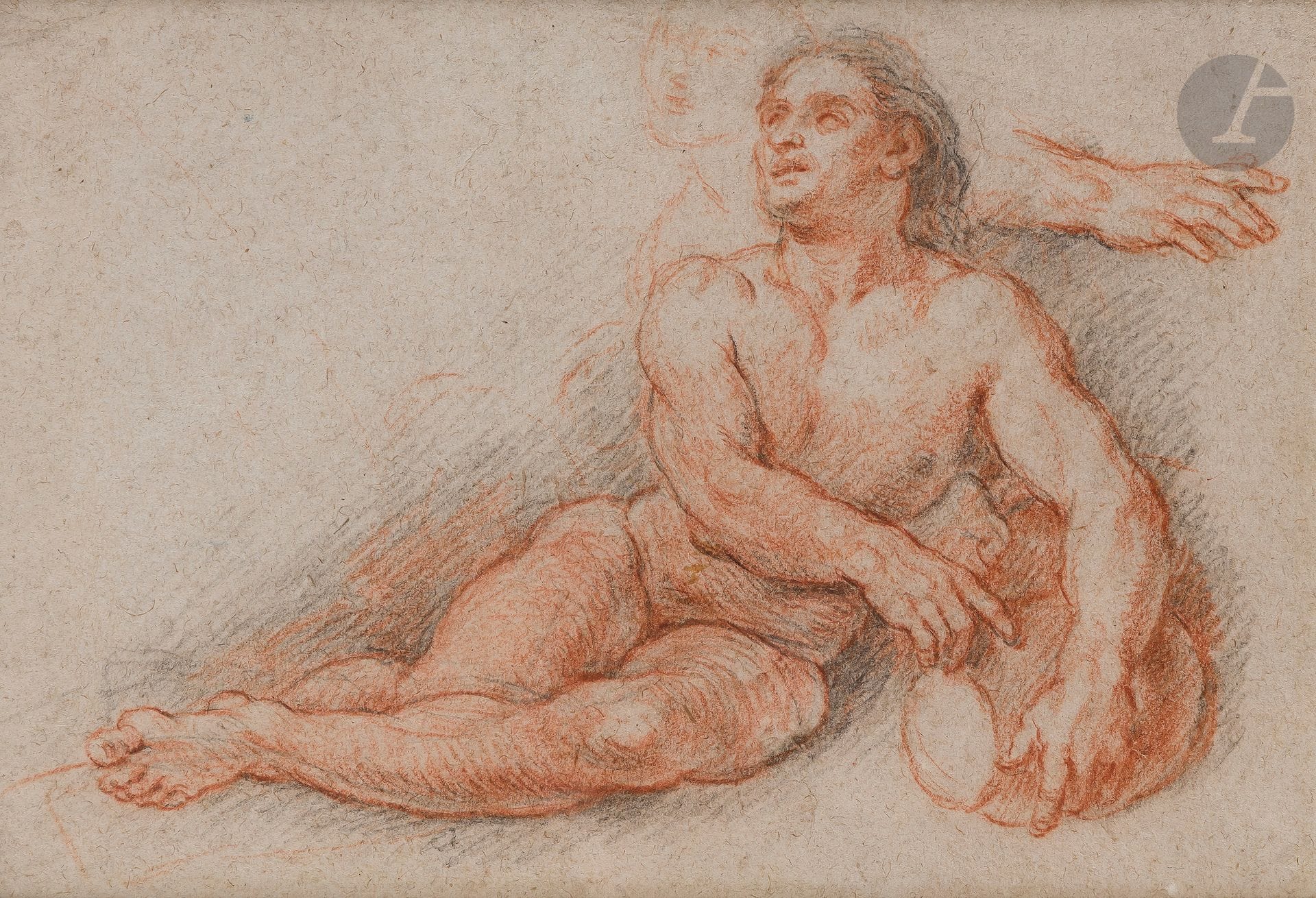 Charles de LA FOSSE (Paris 1636 - 1716)
A man leaning on an amphora and study of right hand
Black stone and red chalk on beige paper.
(Old fold in the upper right corner).
In an old carved and gilded wood frame.
23 x 33,5 cm

We thank Madame Gustin Gomez for having kindly confirmed the authenticity of this drawing from a photograph.