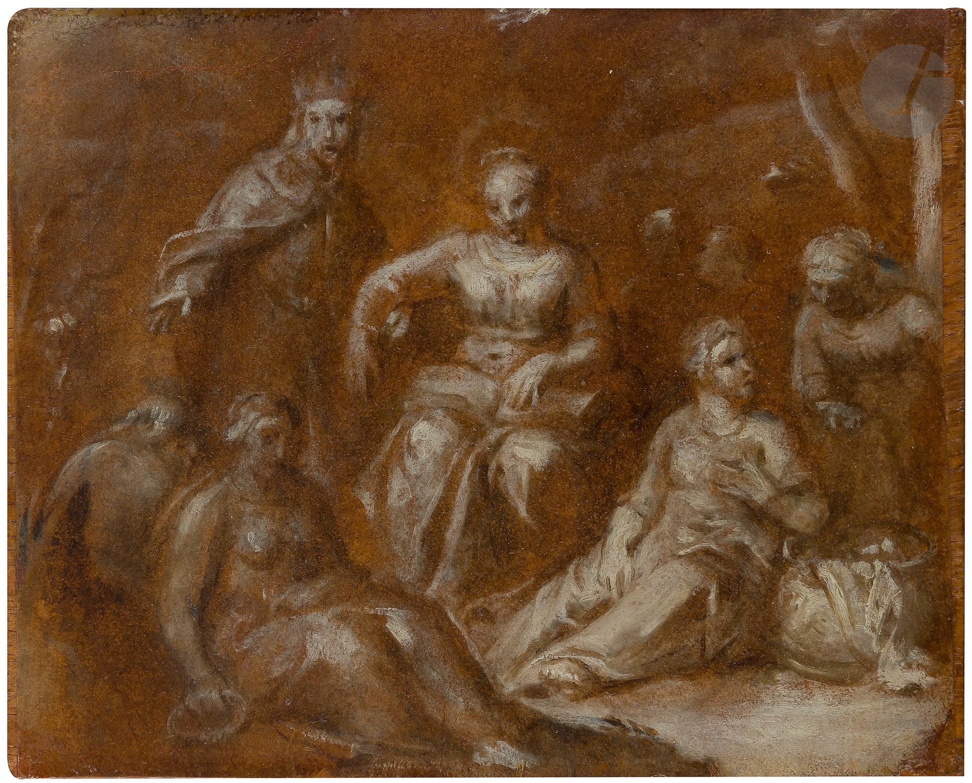 Otto Van Veen dit Otto VENIUS (Leiden 1556 - Bruxelles 1629)
Scène d’histoire
Camaïeux à l’huile sur papier marouflé sur un panneau de bois.
(Bords irréguliers).
15,2 x 19 cm