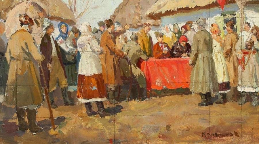ECOLE RUSSE
Huile sur carton avec mises aux carreaux. Signée en bas à droite. 18 x 32 cm