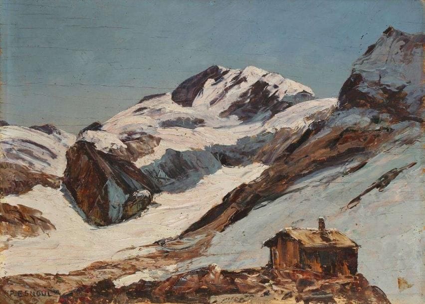 Paul ESNOUL (1882-1960)
Le refuge sous la neige Huile sur panneau. Signée en bas à gauche. 33 x 46 cm