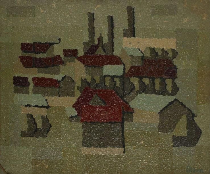 André FILDIER (? - 2001)
La ville, vers 1959 Huile sur toile. Signée en bas à droite. 46 x 55 cm