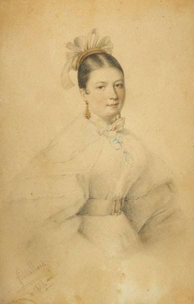 Jean François Gérard FONTALLARD (1777-1858)
Portrait de femme, 1834 Dessin à la mine de plomb et aquarelle. Signé et daté en bas à gauche. 17 x 11 cm