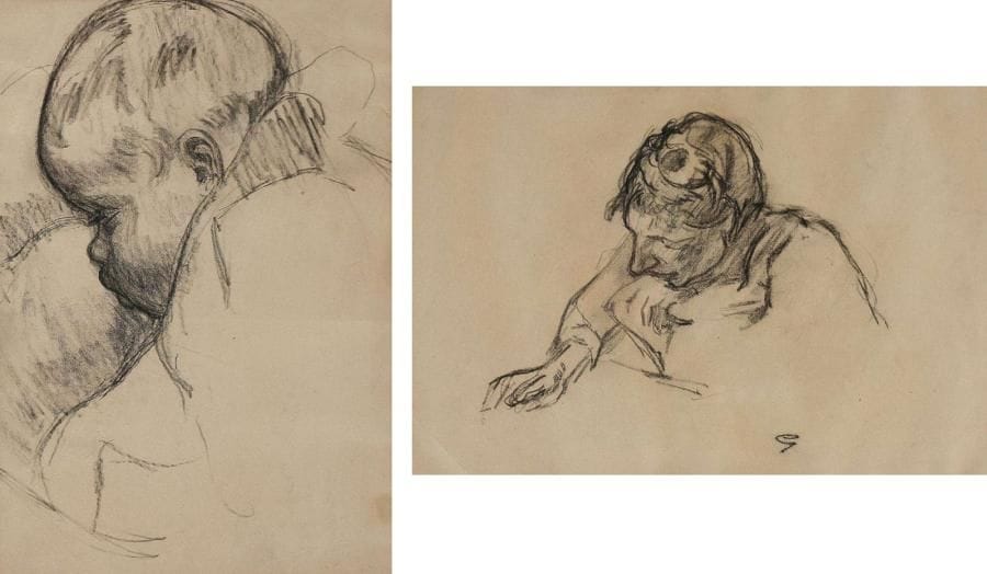 Armand GUILLAUMIN (1841-1927)
Tête d'enfant - Portrait de femme Deux dessins au fusain dans un même cadre. Un des dessins signé de l'initiale en bas vers le milieu. 21 x 31 cm Provenance: Vente Ader, 24 janvier 1962