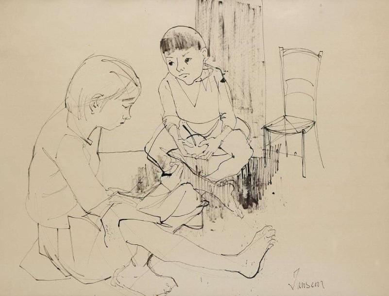 Jean JANSEM (né en 1920)
Enfants jouants Dessin à l'encre. Signé en bas vers la droite. 49 x 63 cm
