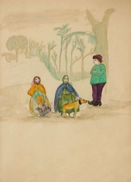 Marie LAURENCIN (1885-1956)
Deux femmes, un homme et un chien Aquarelle. 20,7 x 15,7 cm Commentaire: Ce dessin figure dans les archives Marie Laurencin. Un certificat de Daniel Marchesseau sera remis à l'acquéreur