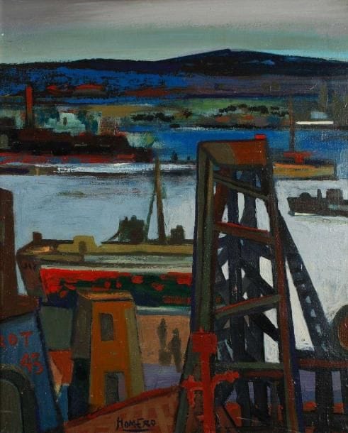 Homero PANAGIOTOPULOS (1919 - 2005)
Rot 43 - Le Port Huile sur toile. Signée en bas vers le milieu et signée au dos. 73 x 60 cm