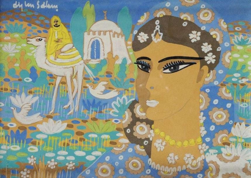 Aly BEN SALEM (1910-2001)
Jeune femme et chamelier Gouache. Signée en haut à gauche. 28 x 39 cm