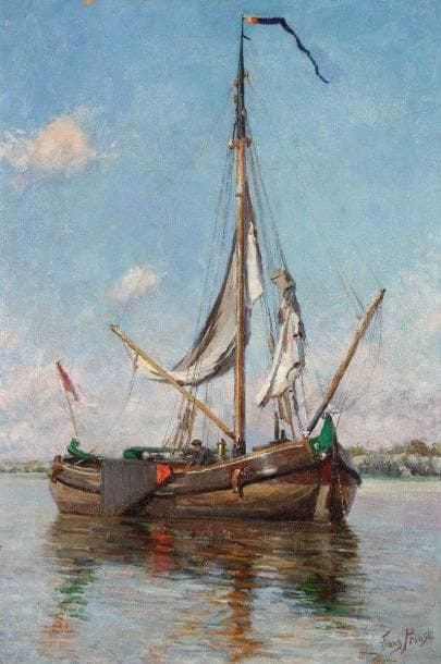 Frans PROOST (1866-1941)
Marin sur son voilier Huile sur toile. Signée en bas à droite. (restaurations et accidents). 68 x 46 cm