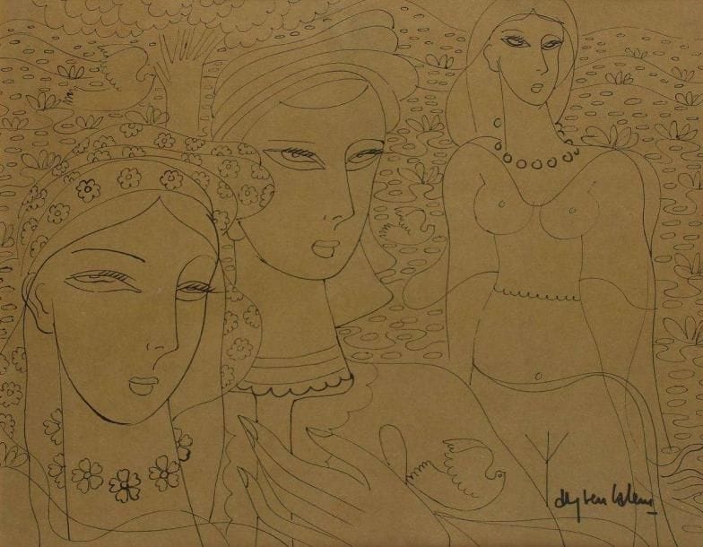Aly BEN SALEM (1910-2001)
Femmes aux oiseaux Dessin à l'encre. Signé en bas à droite. 44 x 56 cm