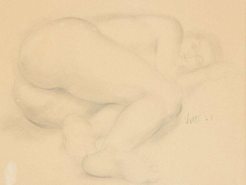 Antoniucci VOLTI (1915-1989)
Femme nue allongée, 1949 Dessin à la mine de plomb. Signé et daté en bas à droite. 35,5 x 27 cm