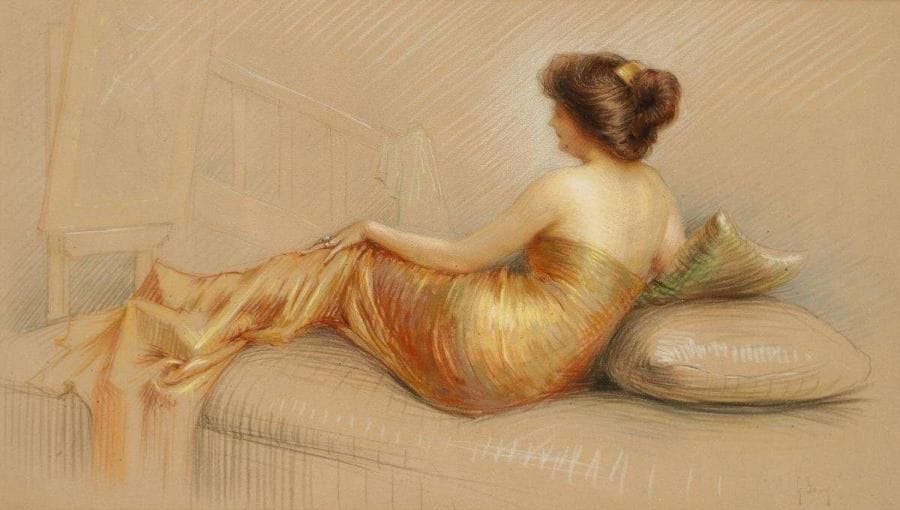 Gaston BOUY (1866-1943)
Femme à la robe jaune Pastel et crayon noir. Signé en bas à droite. 28 x 49 cm