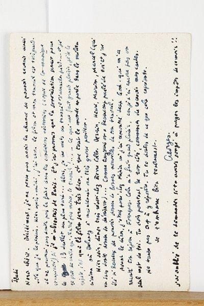 Georges AURIC
L.A.S., Jeudi [Paris 12 juin 1942], à sa femme Nora Auric à Antibes ; 1 page obl. in-8, adresses au verso (carte postale).Il est retenu à Paris pour la sonorisation du film de Jean Delannoy [L'Éternel Retour] : « tout le monde en parle dans le milieu cinéma où Delannoy a maintenant une très grosse position ». Il a dîné chez Pierre Colle : « Derain, Henri, Marion, Marcel »... Il est passé chez Misia où il a rencontré « Jean God. [Godebski] qui m'a raconté ton séjour à Fourques »... On joint 3 L.A.S. de Nora Auric à ses beaux-parents (1951-1952), racontant le triomphe des Fâcheux à Enghien, s'inquiétant de la santé de M. Auric père et donnant des nouvelles de Georges en plein travail pour ses ballets ; plus un télégramme et deux photographies