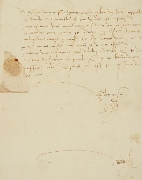 LOUIS XII (1462-1515)
Roi de France. L.S., Asti 3 mars [1495], à son « cousin » [Ludovico Sforza duc de Milan]; contresignée par le secrétaire Jean Cotereau; 1 page in-4, sceau sous papier aux armes, adresse (portrait gravé joint). Guerres d'Italie. Il a reçu par ce porteur ses lettres, avec « le double des nouvelles que par lun des chevaucheulx de mon escuerie vous avoye envoyees dont ace que je puis veaoir et entendre aurez par avant esté averty par le Sr de Lavoulte ambassadeur envoyé par Monsgr le Roy [Charles VIII] devers vous ». Si du nouveau survient, qu'il l'avertisse, « et de ma part vous feray le pareil »...*