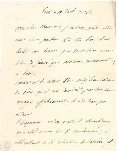 Joseph BONAPARTE (1768-1844)
Frère aîné de Napoléon, Roi de Naples puis d'Espagne. L.A.S., Paris 11 vendémiaire XIV (3 octobre 1805), à sa mère Letizia Bonaparte; 1 page et demie in-4. « Ma chere Maman, j'ai reçu votre lettre nous nous portons tous tres bien, Louis surtout va bien: j'ai reçu hier une lettre de Jerome qui arrivera incessament, à Paris. [...] L'Empereur m'a ecrit de Strasbourg où il etoit encore le 6 vendemiaire; il etoit content de la situation de l'armée, et se portoit bien ».