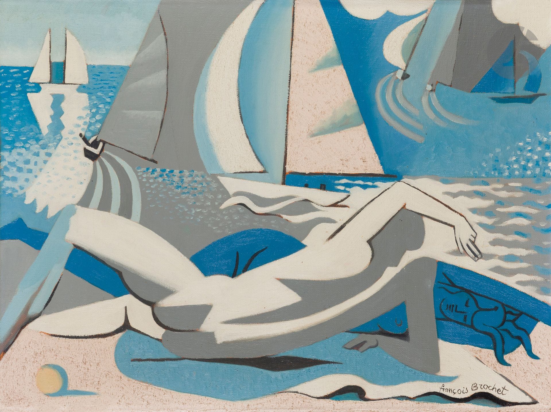 François BROCHET (1925-2001)
Nu en bord de plage
Huile sur toile.
Signée en bas à droite.
60 x 80 cm

Provenance : 
Acquis directement auprès de l’artiste par l’actuel propriétaire.