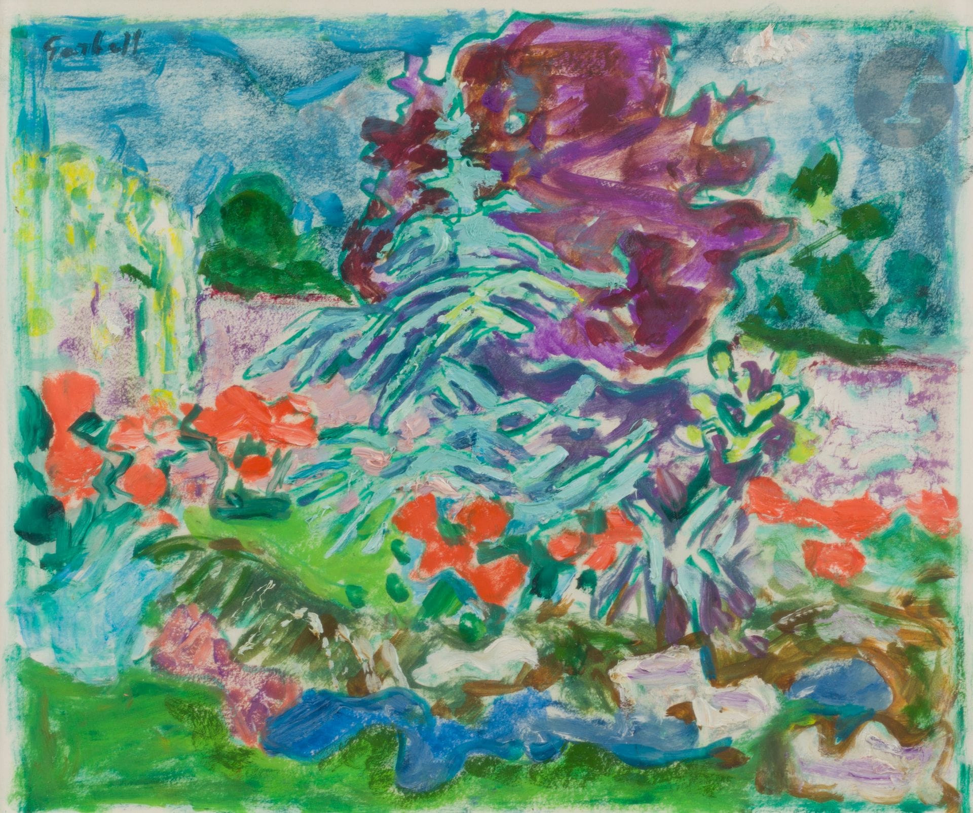 Alexandre Sasha GARBELL 
(1903-1970)
Été au jardin
Huile sur papier.
Signée en haut à gauche.
23 x 28 cm

Provenance : 
Galerie Framond, Paris (étiquette au dos sur le montage).