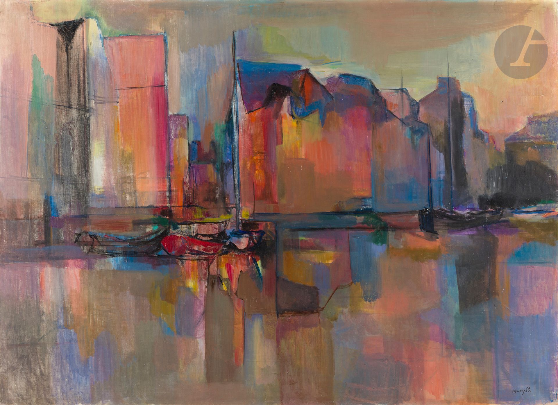 Jean MARZELLE (1916-2005)
Le Port de Hoorn
Huile sur toile.
Signée en bas à droite.
73 x 100 cm

Bibliographie : 
Eric Mercier, Années 50, La Jeune peinture, Panorama de la Jeune Peinture, Tome II, Zurich, Artacatos, 2010, reproduit p. 266.

Un certificat de l’artiste, en date du 5 novembre 1997, sera remis à l’acquéreur.