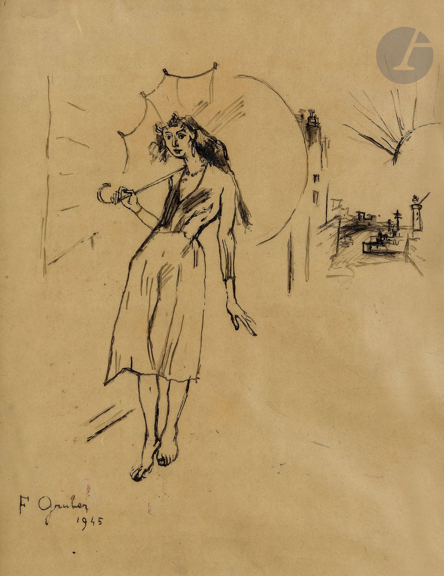 Francis GRUBER (1912-1948)
La Belle Dorothée, 1945
Encre sur papier calque.
Signée et datée en bas à gauche.
30 x 23 cm

Notre œuvre est le dessin préparatoire pour l’illustration du Spleen de Paris de Charles Baudelaire, publié en 1954 aux Éditions du Grenier à Sel.

Nous remercions Madame Catherine Gruber Bernad, fille de l’artiste, pour les informations qu’elle nous a transmises.