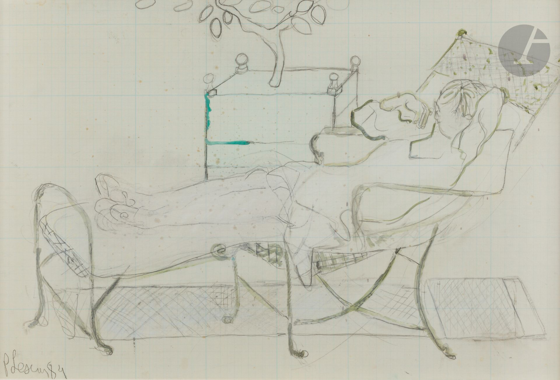 Pierre LESIEUR (1922-2011)
Woman in a deckchair, 1984
Graphite and watercolor on graph paper.
Signed and dated lower left.
27 x 40 cm

Provenance: 
Galerie Framond, Paris (label on the back on the mount).

We thank Mrs Sarah Lesieur, daughter of the artist, for confirming the authenticity of this work.