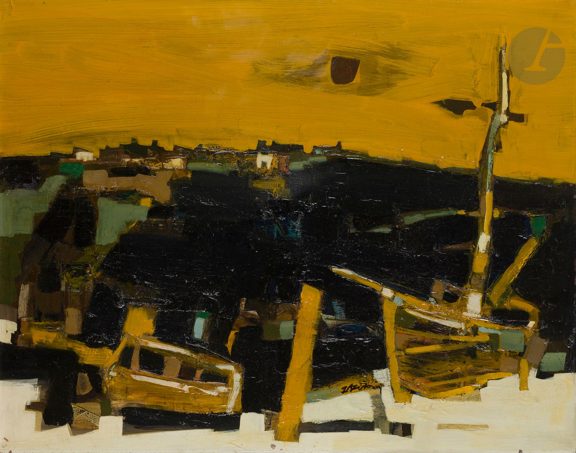 Jean-Claude DRAGOMIR (1931-1965)
Bateaux amarrés
Huile sur toile.
Signée dans la composition en bas à droite.
73 x 92 cm