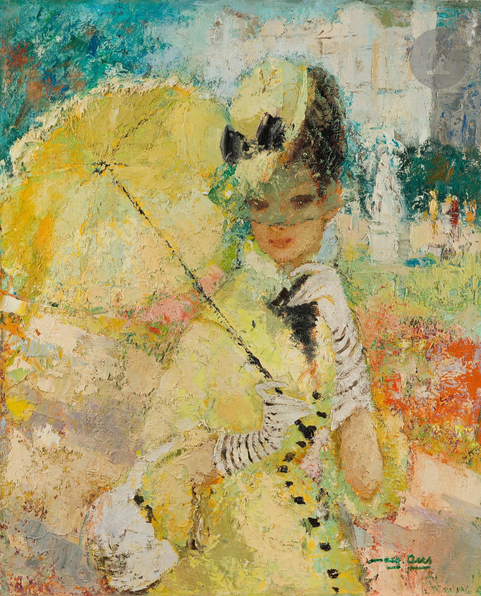 Marguerite AERS (1918-1995)
Young woman with a parasol
Oil on canvas.
Signed lower right.
(Cracks).
81 x 65 cm