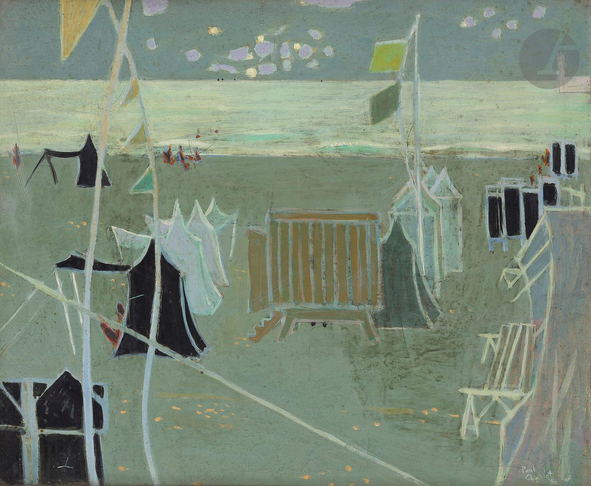 Paul CHARLOT (1906-1985)
The Beach, 1950
Oil on canvas.
Signed and dated lower right.
Signed, dated and titled on the back.
(Soiling).
46 x 55 cm