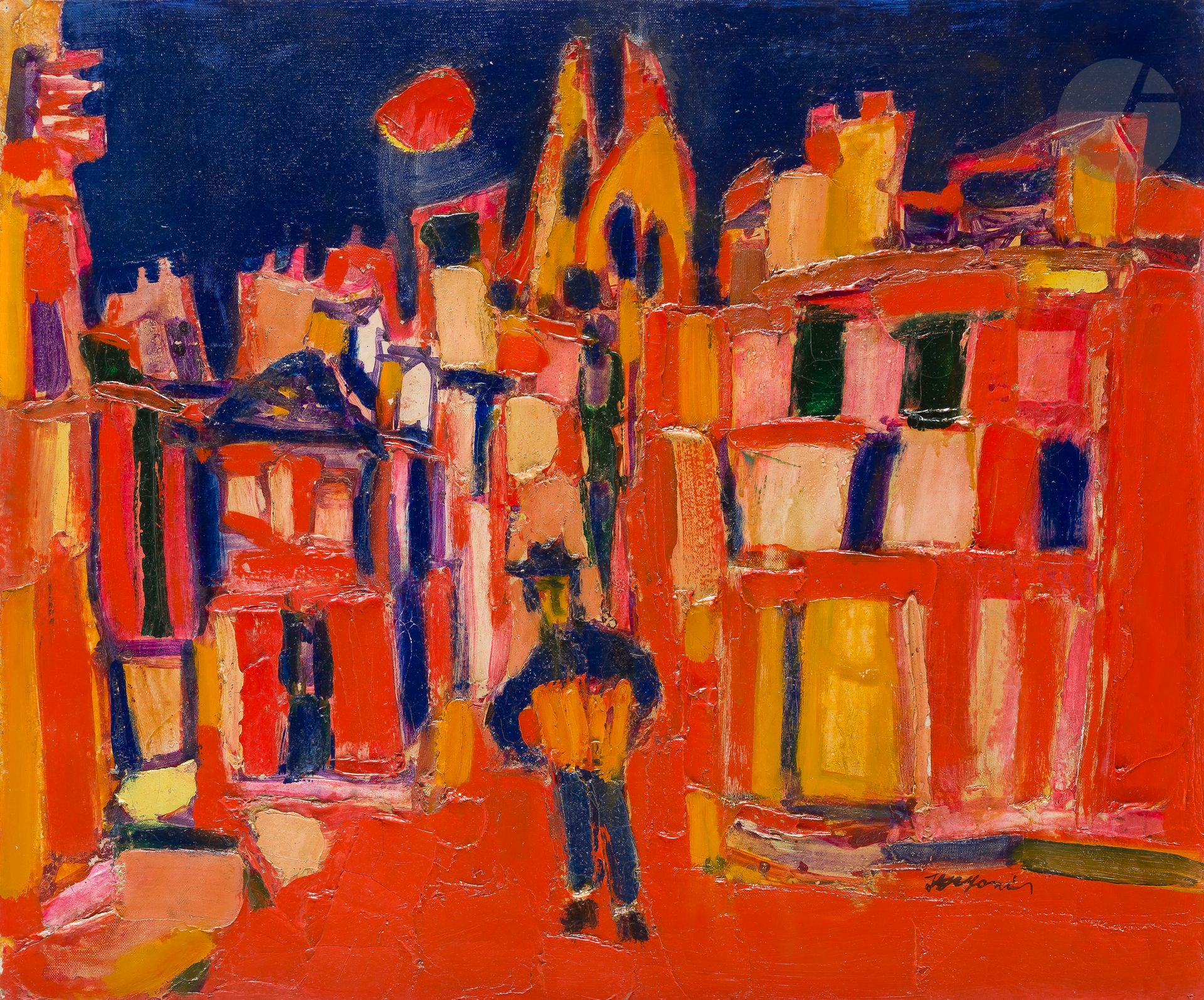 Jean-Claude DRAGOMIR (1931-1965)
Montmartre, 1954
Huile sur toile.
Signée en bas à droite.
Signée, datée et située au dos.
54 x 65 cm