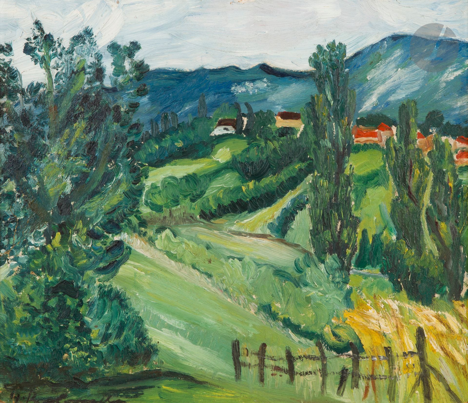 Gaston BALANDE (1880-1971)
Hilly landscape
Oil on cardboard.
Signed lower left.
37 x 42,5 cm

Bibliography : 
Association des amis de Gaston Balande, Gaston Balande 1880-1971, Catalogue raisonné, Tome II, Geste Editions, 2021.
