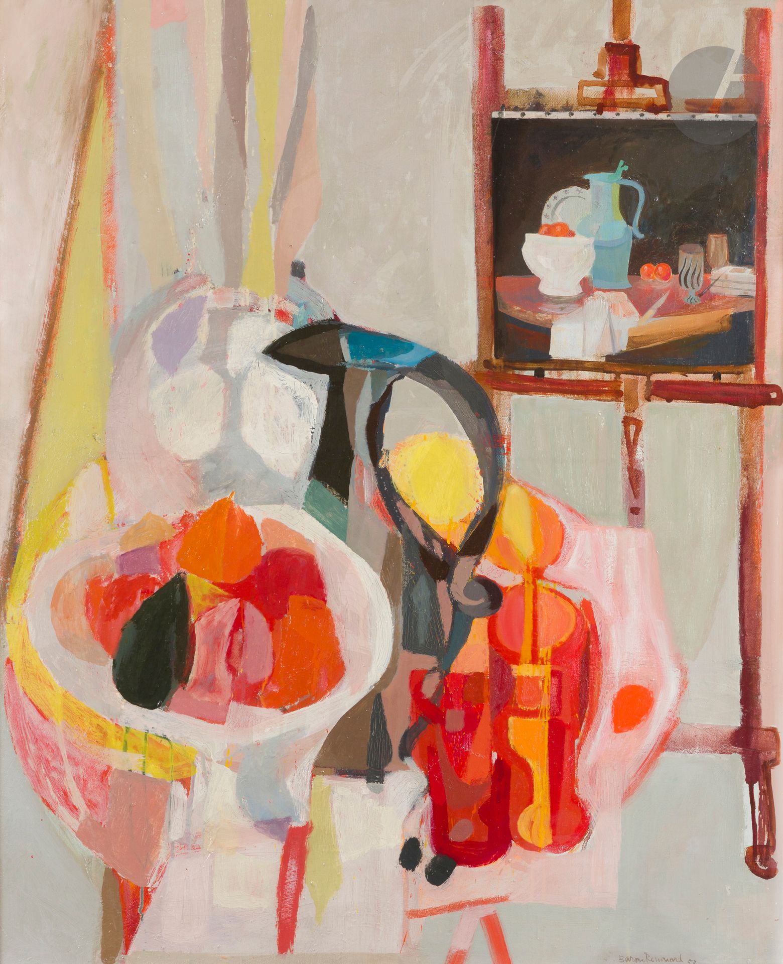 François BARON-RENOUARD (1918-2009)
Nature morte dans l’atelier, 1953
Huile sur toile.
Signée et datée en bas à droite.
73 x 60 cm

Nous remercions Monsieur Philippe de Brisoult d’avoir confirmé l’authenticité de cette œuvre.