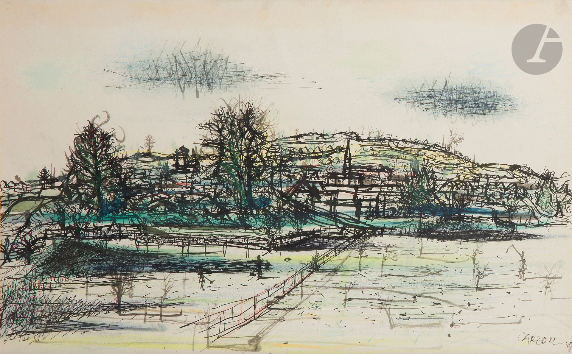 Jean CARZOU (1907-2000)
Landscape, 1948
Ink and watercolor.
Signed and dated lower right.
30 x 48 cm