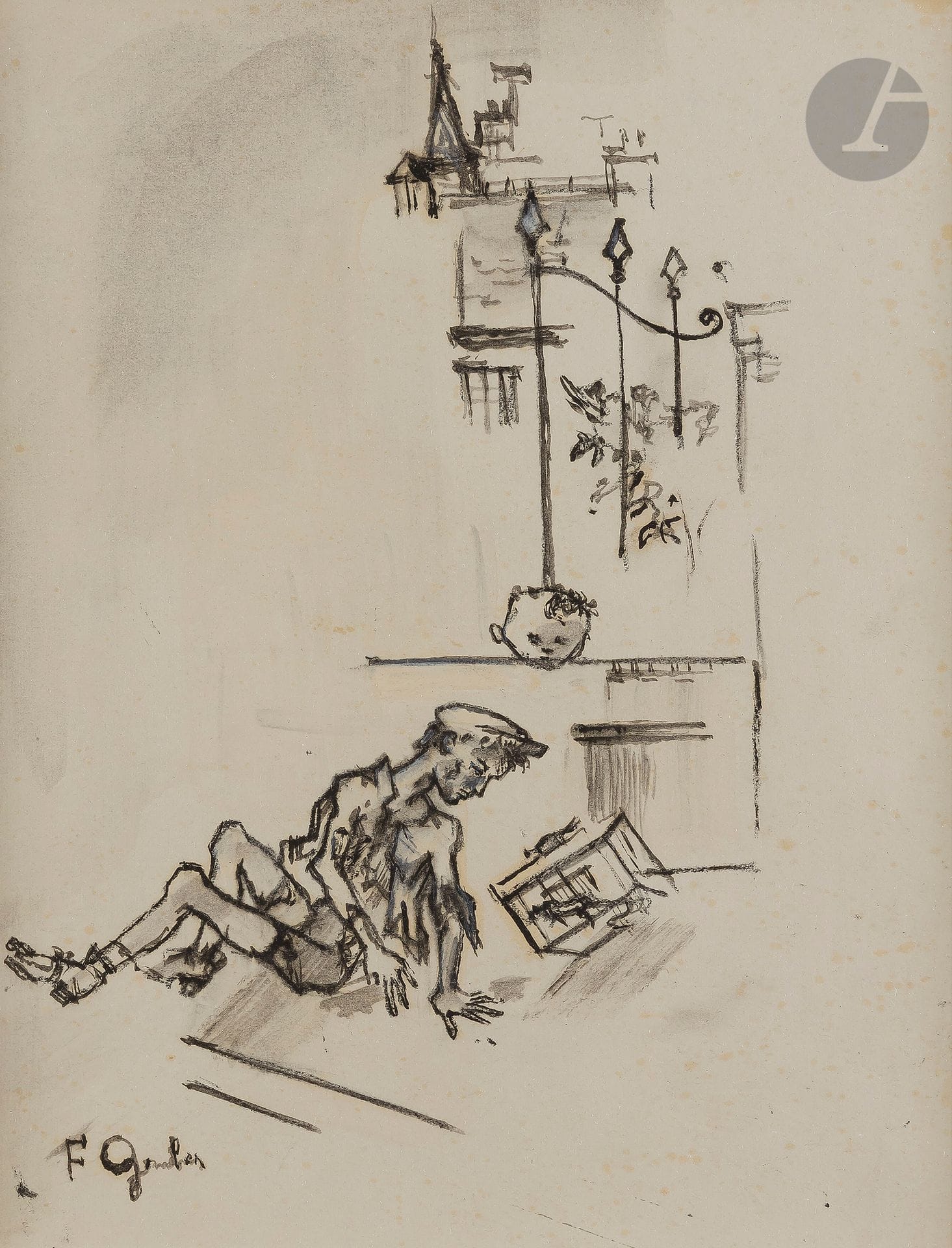 Francis GRUBER (1912-1948)
The poor man's toy, around 1945
Ink, ink wash on pencil lines.
Signed lower left.
(Small freckles).
30 x 23 cm

Our work is the preparatory drawing for the illustration of the Spleen de Paris by Charles Baudelaire, published in 1954 by Éditions du Grenier à Sel.

We thank Mrs. Catherine Gruber Bernad, the artist's daughter, for the information she provided.