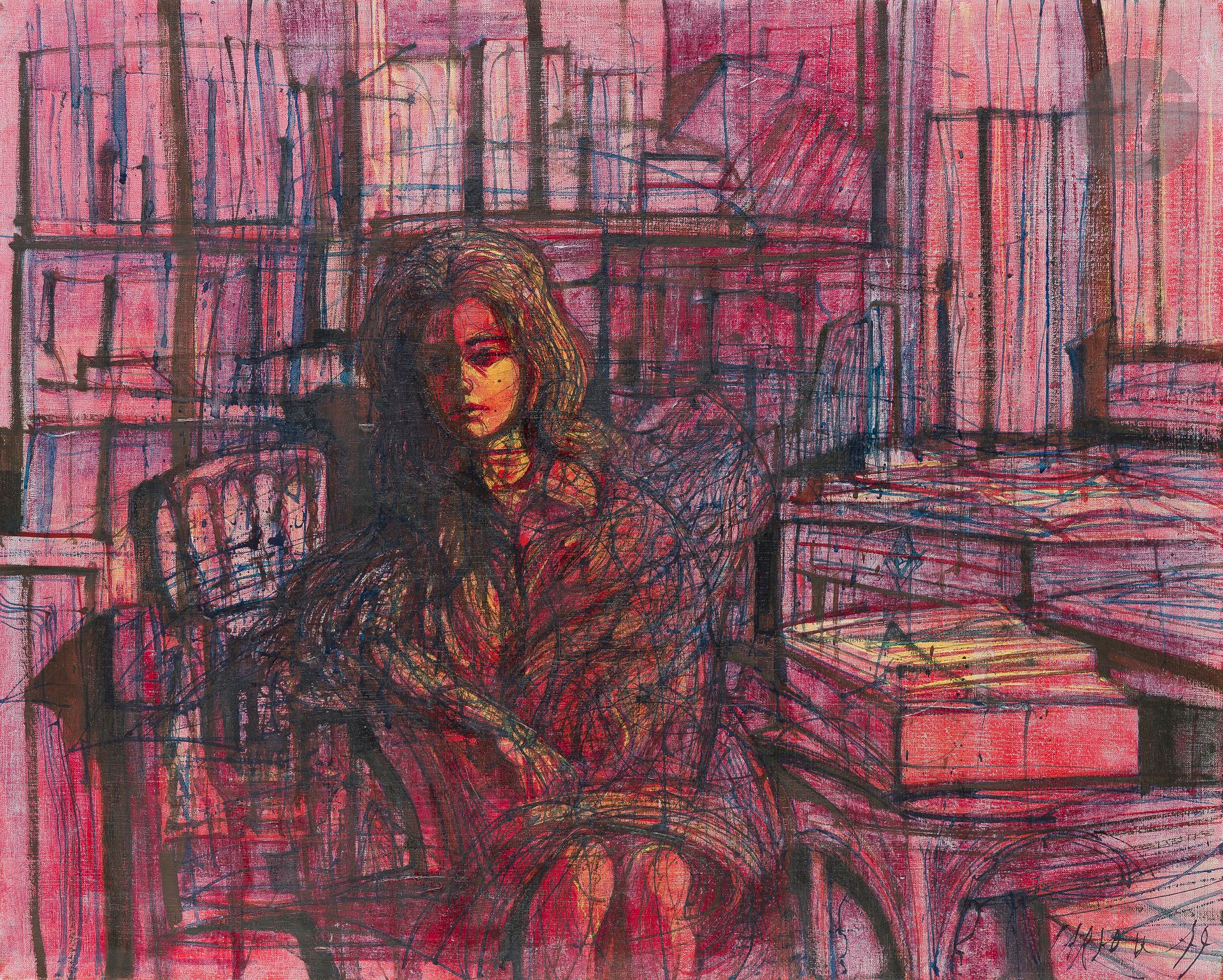 Jean CARZOU (1907-2000)
Josiane dreaming, 1979
Oil on canvas.
Signed and dated lower right.
Signed, dated and dedicated on the back: "For Doctor Benamou.
50 x 61 cm