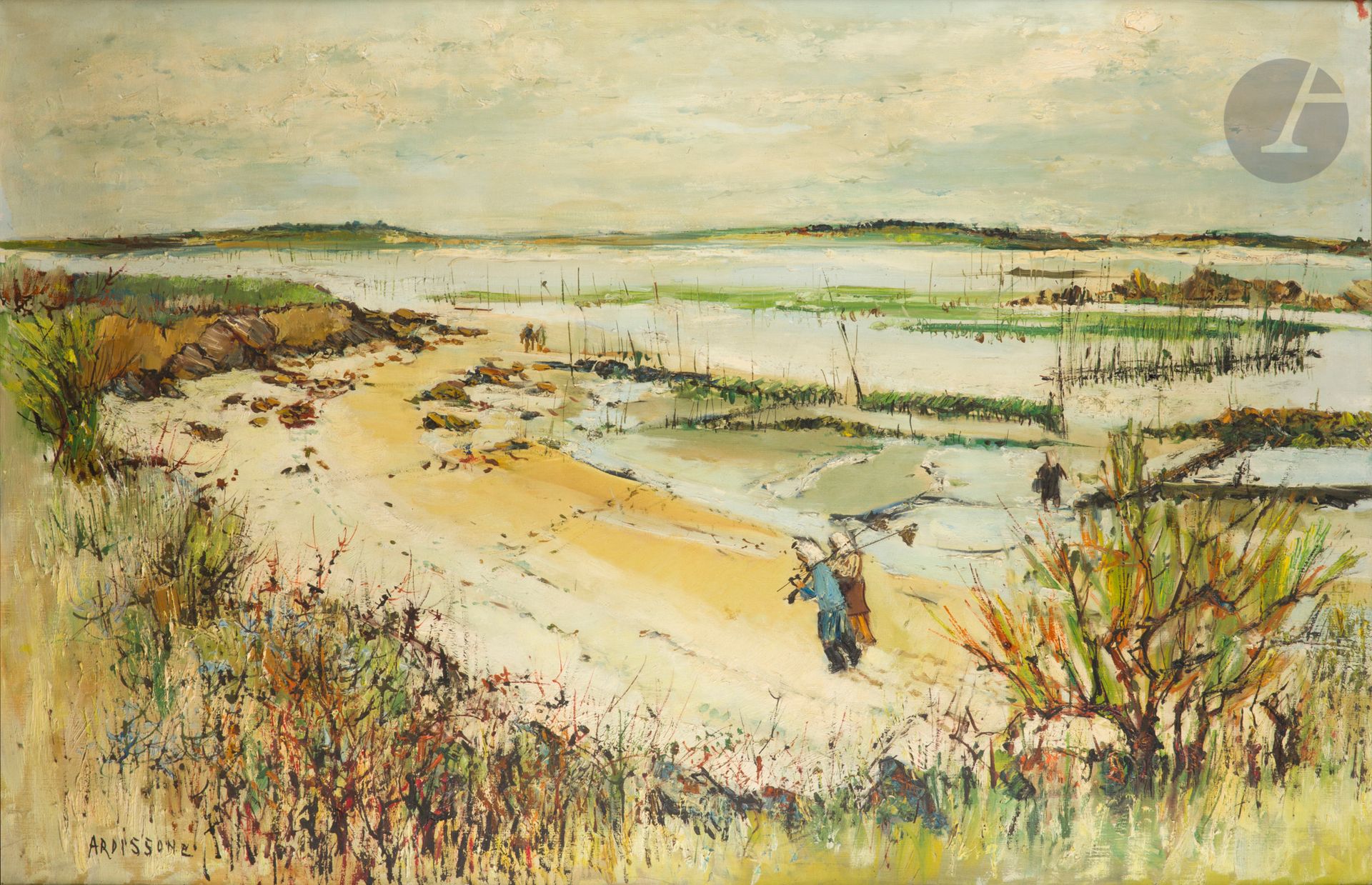 Yolande ARDISSONE (née en 1927)
Pêche à pied
Huile sur toile.
Signée en bas à gauche.
81 x 116 cm

Exposition : 
Salon d’Automne, 54e exposition, octobre 1962, n°111.
