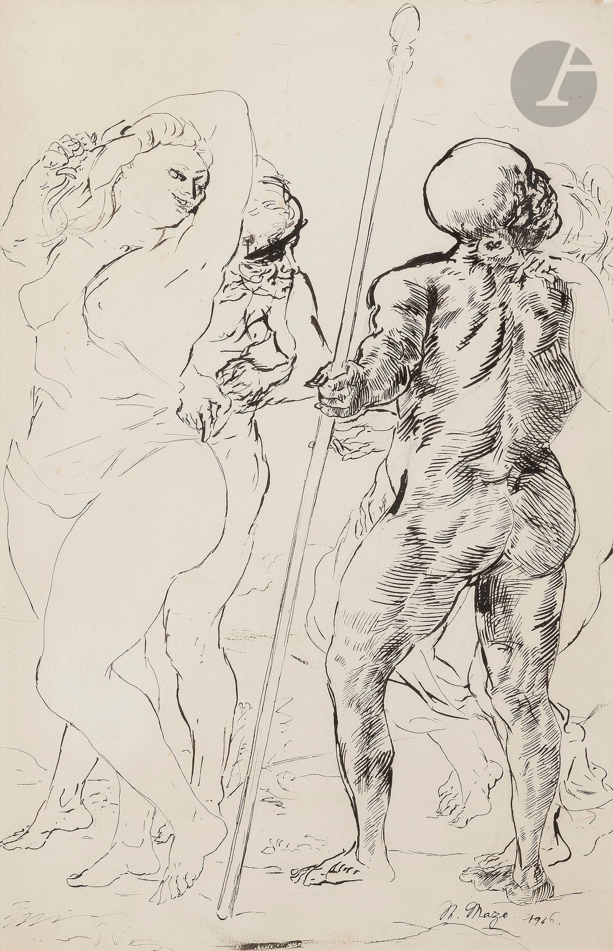 Maurice MAZO (1901-1989)
Suzanne and the old men, 1946
Ink.
Signed and dated lower right.
40 x 28,5 cm