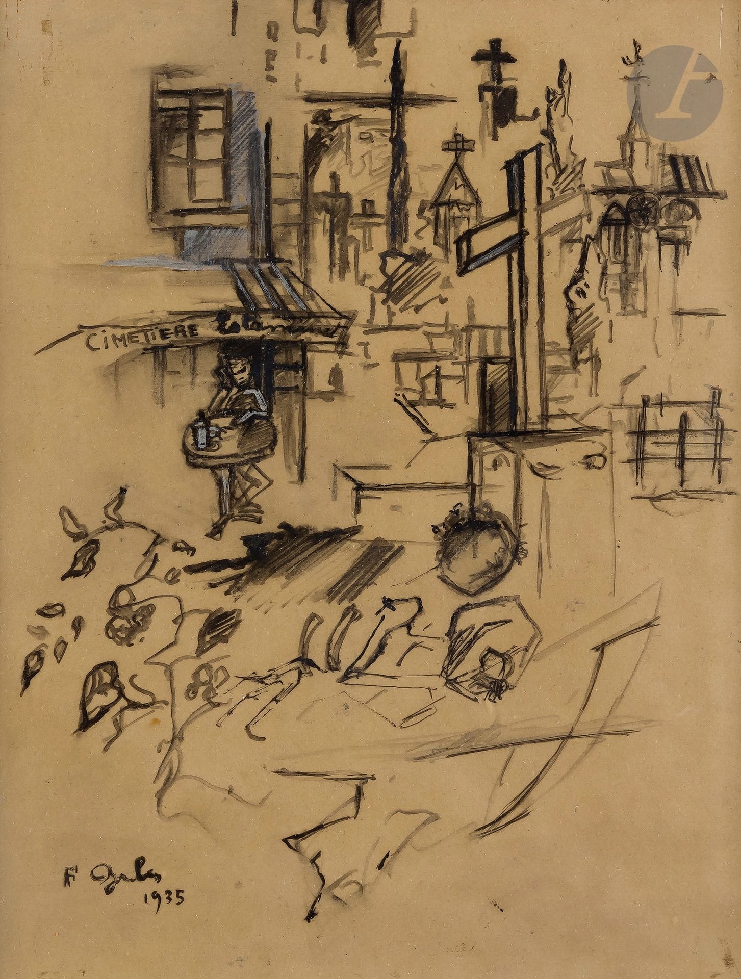 Francis GRUBER (1912-1948)
The Shooting and the Cemetery, 1935
Ink and gouache highlights on tracing paper.
Signed and dated lower left.
31 x 24 cm

Our work is the preparatory drawing for the illustration of Charles Baudelaire's Spleen de Paris, published in 1954 by Éditions du Grenier à Sel.

We thank Mrs. Catherine Gruber Bernad, the artist's daughter, for the information she provided.