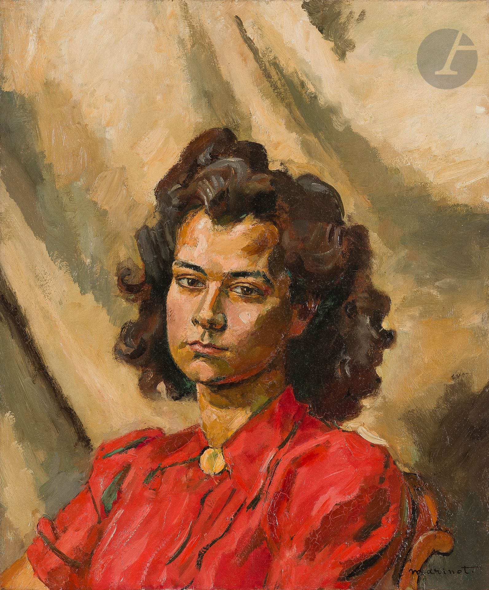 Maurice MARINOT (1882-1960)
Portrait d’Annie, 1941
Huile sur toile.
Signée en bas à droite.
Signée, datée et titrée au dos.
55 x 46 cm