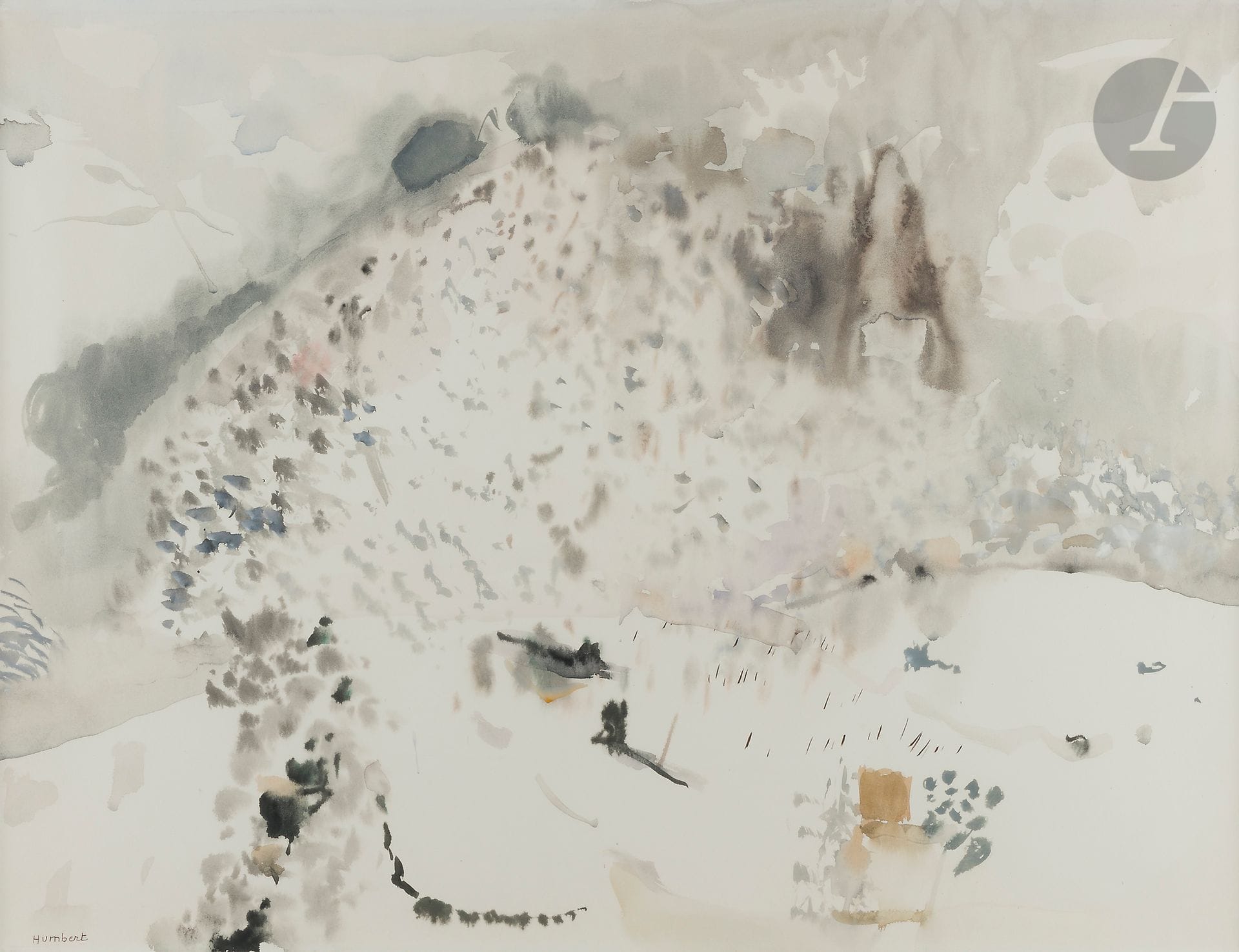 Pierre HUMBERT (1929-2016)
Neige au Verdon, 1969
Aquarelle.
Signée en bas à gauche.
48 x 63 cm

Provenance : 
Galerie Framond, Paris (étiquette au dos sur le montage).